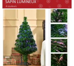 HOMCOM Sapin Et Accessoire^ Sapin De Noël Artificiel Lumineux Fibre Optique Vert