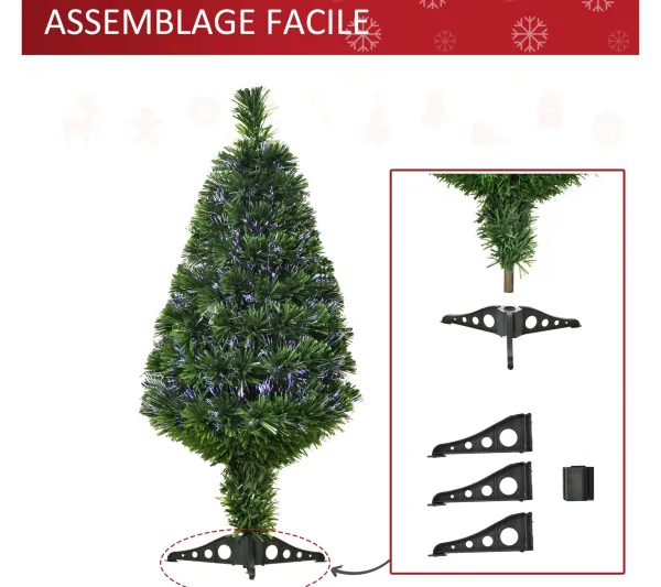 HOMCOM Sapin Et Accessoire^ Sapin De Noël Artificiel Lumineux Fibre Optique Vert