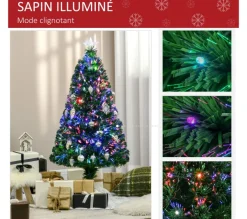 HOMCOM Sapin Et Accessoire^ Sapin De Noël Artificiel Lumineux Vert 120 Cm