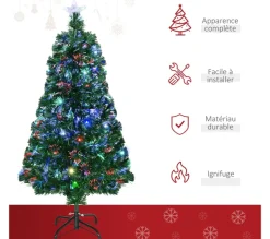 HOMCOM Sapin Et Accessoire^ Sapin De Noël Artificiel Lumineux Vert 120 Cm