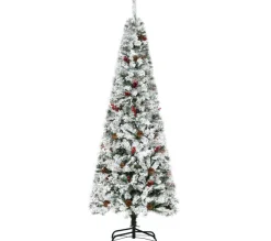 HOMCOM Sapin Et Accessoire^ Sapin De Noël Artificiel Branches Enneigees 600 Branches Avec Décorations