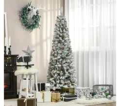 HOMCOM Sapin Et Accessoire^ Sapin De Noël Artificiel Branches Enneigees 600 Branches Avec Décorations