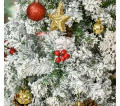 HOMCOM Sapin Et Accessoire^ Sapin De Noël Artificiel Branches Enneigees 600 Branches Avec Décorations