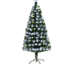 HOMCOM Sapin Et Accessoire^ Sapin De Noël Artificiel Lumineux Led + 20 Ampoules + Support Pied 63 X 120H Cm 130 Branches
