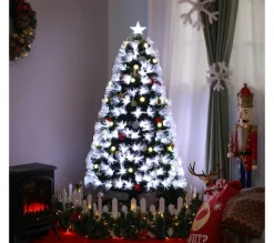 HOMCOM Sapin Et Accessoire^ Sapin De Noël Artificiel Lumineux Led + 20 Ampoules + Support Pied 63 X 120H Cm 130 Branches