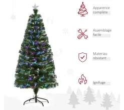 HOMCOM Sapin Et Accessoire^ Sapin De Noël Artificiel Lumineux Vert