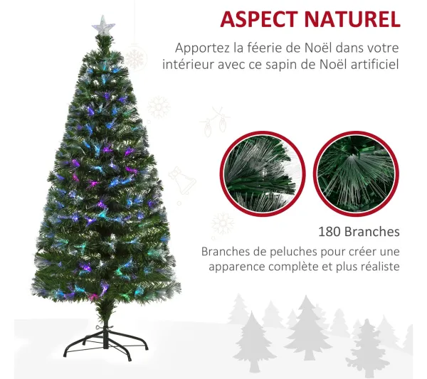 HOMCOM Sapin Et Accessoire^ Sapin De Noël Artificiel Lumineux Vert