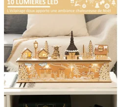 Cheap HOMCOM Village De Noël Lumineux Avec Eglise, Maisons, Personnages 10 Led