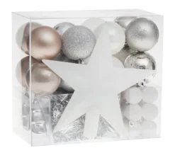 * Guirlande Et Boule De Sapin^Kit 44 Pieces Déco De Noël "Dis Maman" 24Cm Blanc Et Argent