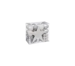 * Guirlande Et Boule De Sapin^Kit 44 Pieces Déco De Noël "Polaire" 24Cm Blanc Et Argent