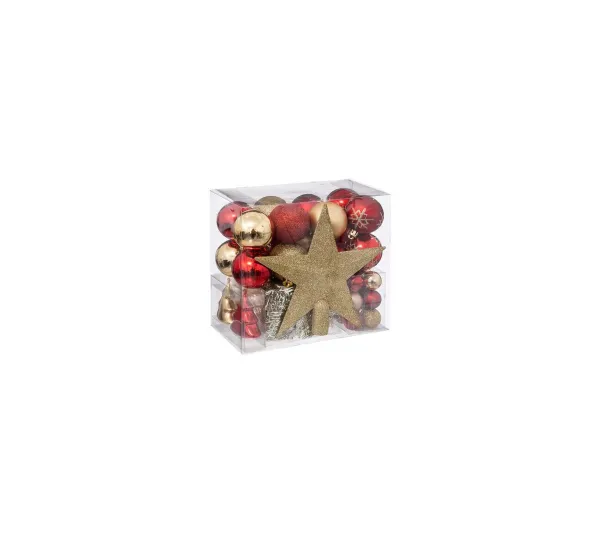 * Guirlande Et Boule De Sapin^Kit 44 Pieces Déco De Noël "Soir" 24Cm Rouge Et Or