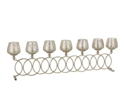 New * Lot 8 Photophores Anneaux "Craquele" 75Cm Argent