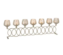 New * Lot 8 Photophores Anneaux "Craquele" 75Cm Argent