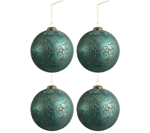 * Guirlande Et Boule De Sapin^Lot De 4 Boules De Noël "Antique Azur" 14Cm Bleu