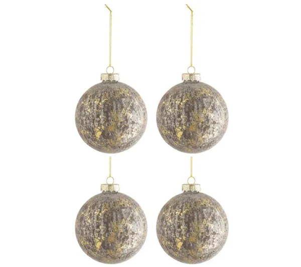 * Guirlande Et Boule De Sapin^Lot De 4 Boules De Noël "Antique" 10Cm Gris Et Or