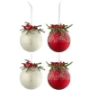 * Guirlande Et Boule De Sapin^Lot De 4 Boules De Noël "Baies Givrees" 10Cm Blanc Et Rouge