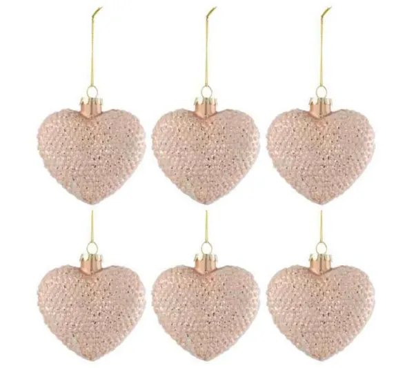* Guirlande Et Boule De Sapin^Lot De 6 Boules De Noël "C Ur Paillettes" 9Cm Rose