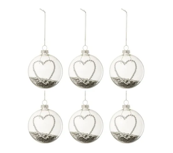 * Guirlande Et Boule De Sapin^Lot De 6 Boules De Noël "C Ur Strass" 8Cm Argent