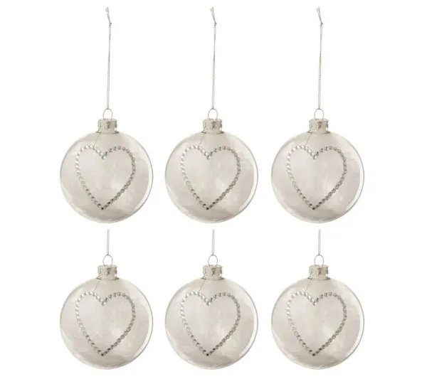 * Guirlande Et Boule De Sapin^Lot De 6 Boules De Noël "C Ur Strass" 8Cm Blanc