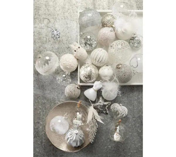 * Guirlande Et Boule De Sapin^Lot De 6 Boules De Noël "C Ur Strass" 8Cm Blanc