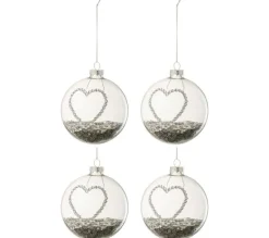* Guirlande Et Boule De Sapin^Lot De 4 Boules De Noël "C Ur Strass" 10Cm Argent