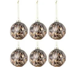 * Guirlande Et Boule De Sapin^Lot De 6 Boules De Noël "Cordes" 8Cm Bronze Et Gris