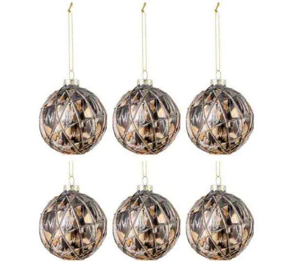 * Guirlande Et Boule De Sapin^Lot De 6 Boules De Noël "Cordes" 8Cm Bronze Et Gris