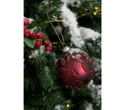 * Guirlande Et Boule De Sapin^Lot De 4 Boules De Noël "Feuilles" 10Cm Rouge Mat