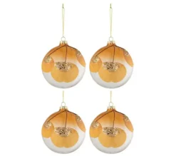 * Guirlande Et Boule De Sapin^Lot De 4 Boules De Noël "Feuilles Sechees" 10Cm Ocre