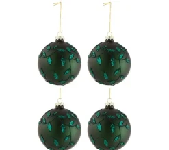 * Guirlande Et Boule De Sapin^Lot De 4 Boules De Noël "Feuilles" 10Cm Vert Mat