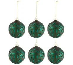 * Guirlande Et Boule De Sapin^Lot De 6 Boules De Noël "Feuilles" 8Cm Vert Mat