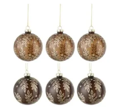 * Guirlande Et Boule De Sapin^Lot De 6 Boules De Noël "Feuilles" 8Cm Beige Et Marron