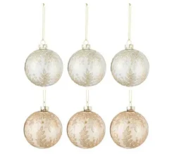 * Guirlande Et Boule De Sapin^Lot De 6 Boules De Noël "Feuilles" 8Cm Beige Et Or