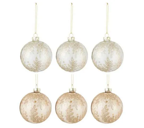 * Guirlande Et Boule De Sapin^Lot De 6 Boules De Noël "Feuilles" 8Cm Beige Et Or