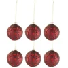 * Guirlande Et Boule De Sapin^Lot De 6 Boules De Noël "Feuilles" 8Cm Rouge Mat