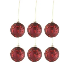 * Guirlande Et Boule De Sapin^Lot De 6 Boules De Noël "Feuilles" 8Cm Rouge Mat