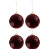 * Guirlande Et Boule De Sapin^Lot De 4 Boules De Noël "Fleurs Velours" 12Cm Rouge
