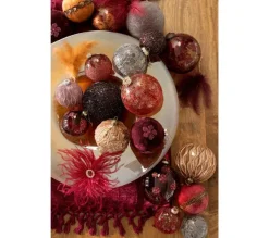* Guirlande Et Boule De Sapin^Lot De 4 Boules De Noël "Fleurs Velours" 12Cm Rouge