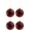 * Guirlande Et Boule De Sapin^Lot De 4 Boules De Noël "Fleurs Velours" 10Cm Rouge
