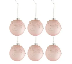 * Guirlande Et Boule De Sapin^Lot De 6 Boules De Noël "Fleurs Opale" 8Cm Rose