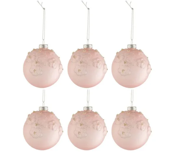 * Guirlande Et Boule De Sapin^Lot De 6 Boules De Noël "Fleurs Opale" 8Cm Rose