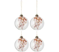 * Guirlande Et Boule De Sapin^Lot De 4 Boules De Noël "Fleurs Sechees" 10Cm Orange