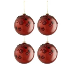 * Guirlande Et Boule De Sapin^Lot De 4 Boules De Noël "Fleurs Verre" 12Cm Marron