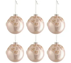 * Guirlande Et Boule De Sapin^Lot De 6 Boules De Noël "Fleurs" 8Cm Rose Clair