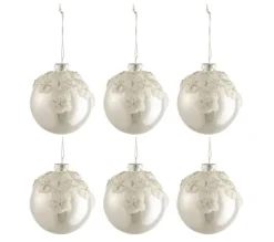 * Guirlande Et Boule De Sapin^Lot De 6 Boules De Noël "Fleurs" 8Cm Argent