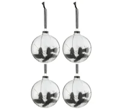 * Guirlande Et Boule De Sapin^Lot De 4 Boules De Noël "Fleurs Sechees" 10Cm Noir