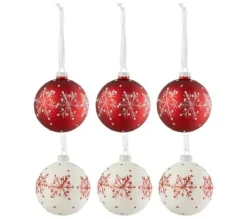 * Guirlande Et Boule De Sapin^Lot De 6 Boules De Noël "Flocons De Neige" 8Cm Blanc Et Rouge