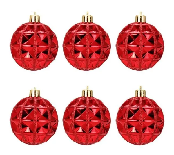* Guirlande Et Boule De Sapin^Lot De 6 Boules De Noël Geometrique Rouge 7 Cm
