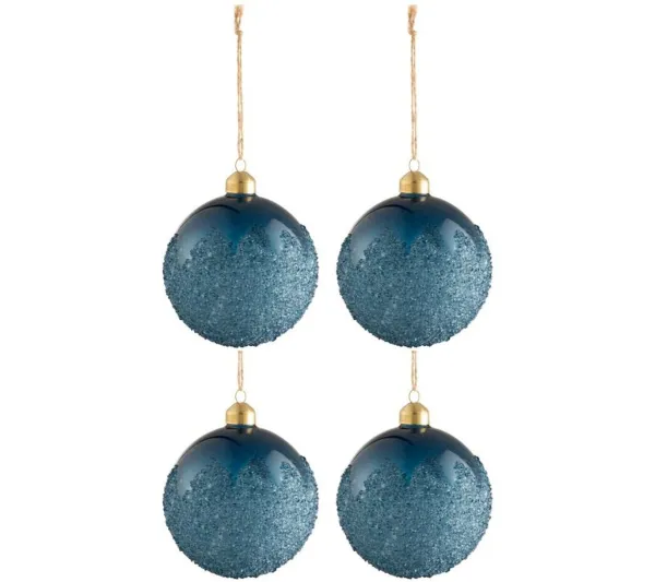 * Guirlande Et Boule De Sapin^Lot De 4 Boules De Noël "Givrees" 10Cm Bleu