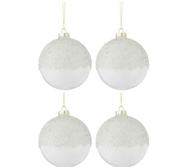 * Guirlande Et Boule De Sapin^Lot De 4 Boules De Noël "Givre" 10Cm Blanc